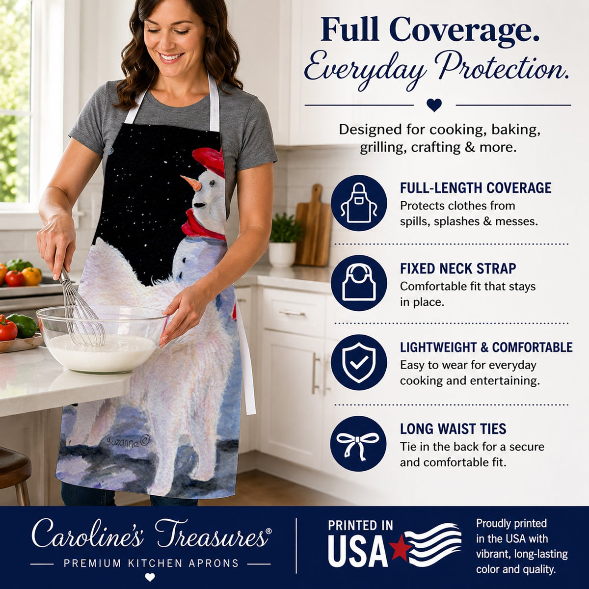 Samoyed Apron Cooking Kitchen Server Baking Crafts Gardening for Adult Women Men, Unisex, Large, Multicolor