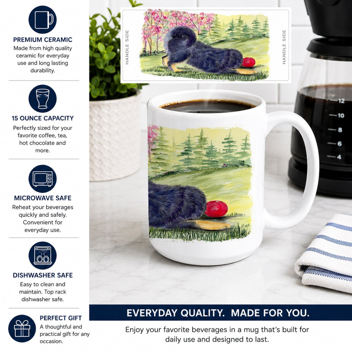 Tibetan Mastiff Ceramic Coffee Mug 15 oz Decorative Large C Handle Mug Cup for Tea, Cocoa Hot Chocolate