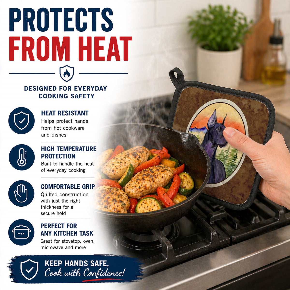 Great Dane Pot Holder Set of 2 Heat Resistant Quilted Hot Pads 7.5 x 7.5 Inch, Insulated Kitchen Trivets for Cooking & Baking