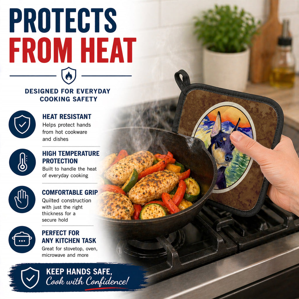 Doberman Pot Holder Set of 2 Heat Resistant Quilted Hot Pads 7.5 x 7.5 Inch, Insulated Kitchen Trivets for Cooking & Baking
