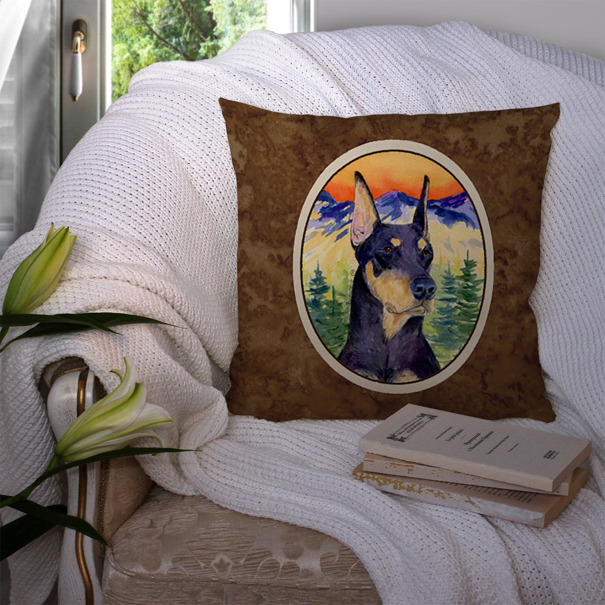 Doberman Decorative Throw Pillow 14x14 Indoor Outdoor Accent Cushion, Fabric Cover with Insert for Sofa, Bed, Porch & Living Room