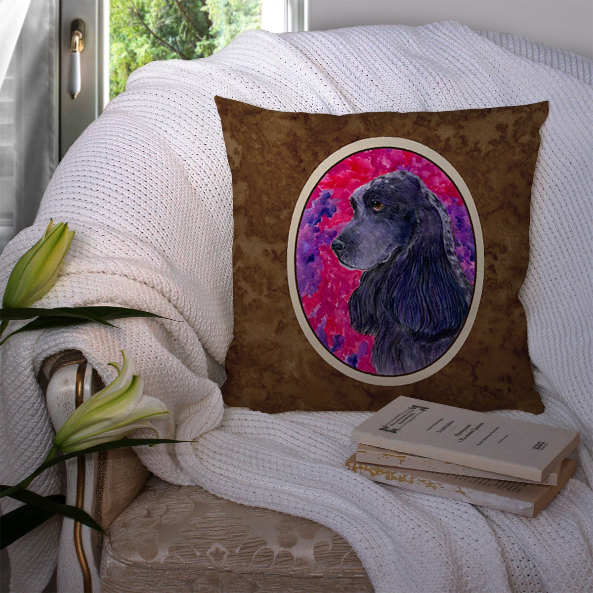 Cocker Spaniel Decorative Throw Pillow 14x14 Indoor Outdoor Accent Cushion, Fabric Cover with Insert for Sofa, Bed, Porch & Living Room