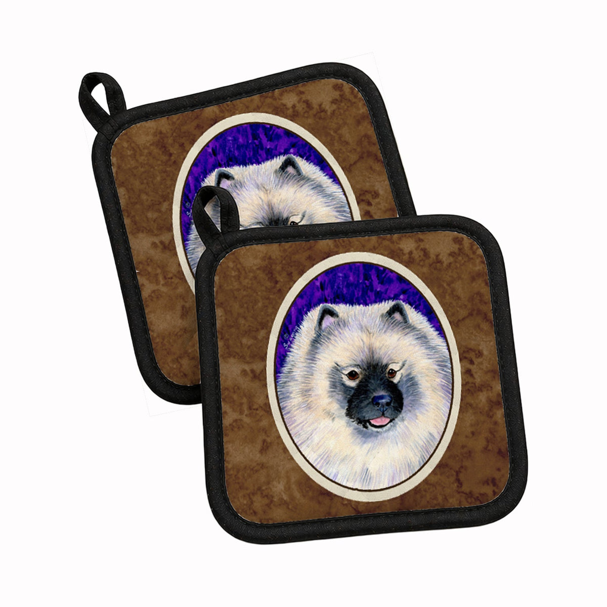 Keeshond Pot Holder Set of 2 Heat Resistant Quilted Hot Pads 7.5 x 7.5 Inch, Insulated Kitchen Trivets for Cooking & Baking