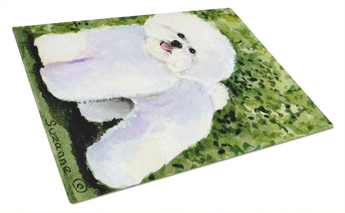 Bichon Frise Cutting Board Tempered Glass Kitchen Cutting Surface, Heat Resistant Chopping, Non-Slip Feet, Food Prep & Serving