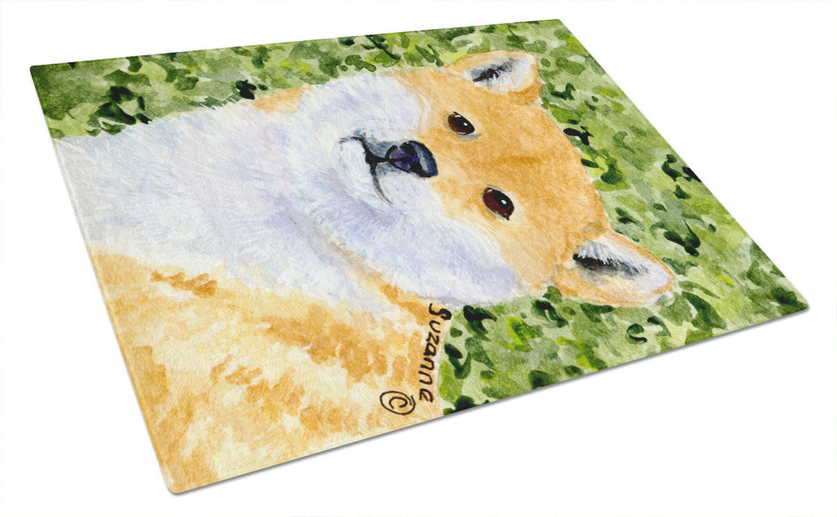 Shiba Inu Cutting Board Tempered Glass Kitchen Cutting Surface, Heat Resistant Chopping, Non-Slip Feet, Food Prep & Serving