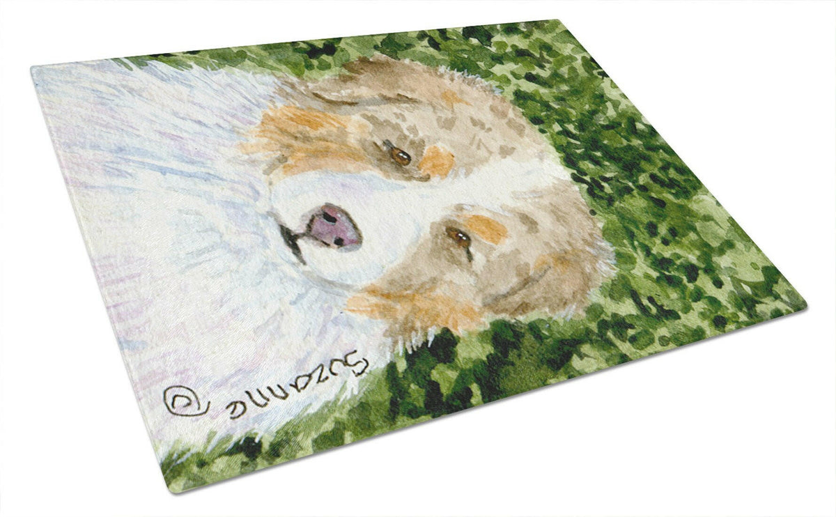 Australian Shepherd Cutting Board Tempered Glass Kitchen Cutting Surface, Heat Resistant Chopping, Non-Slip Feet, Food Prep & Serving