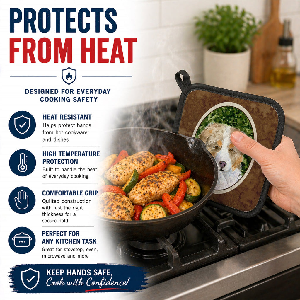 Australian Shepherd Pot Holder Set of 2 Heat Resistant Quilted Hot Pads 7.5 x 7.5 Inch, Insulated Kitchen Trivets for Cooking & Baking