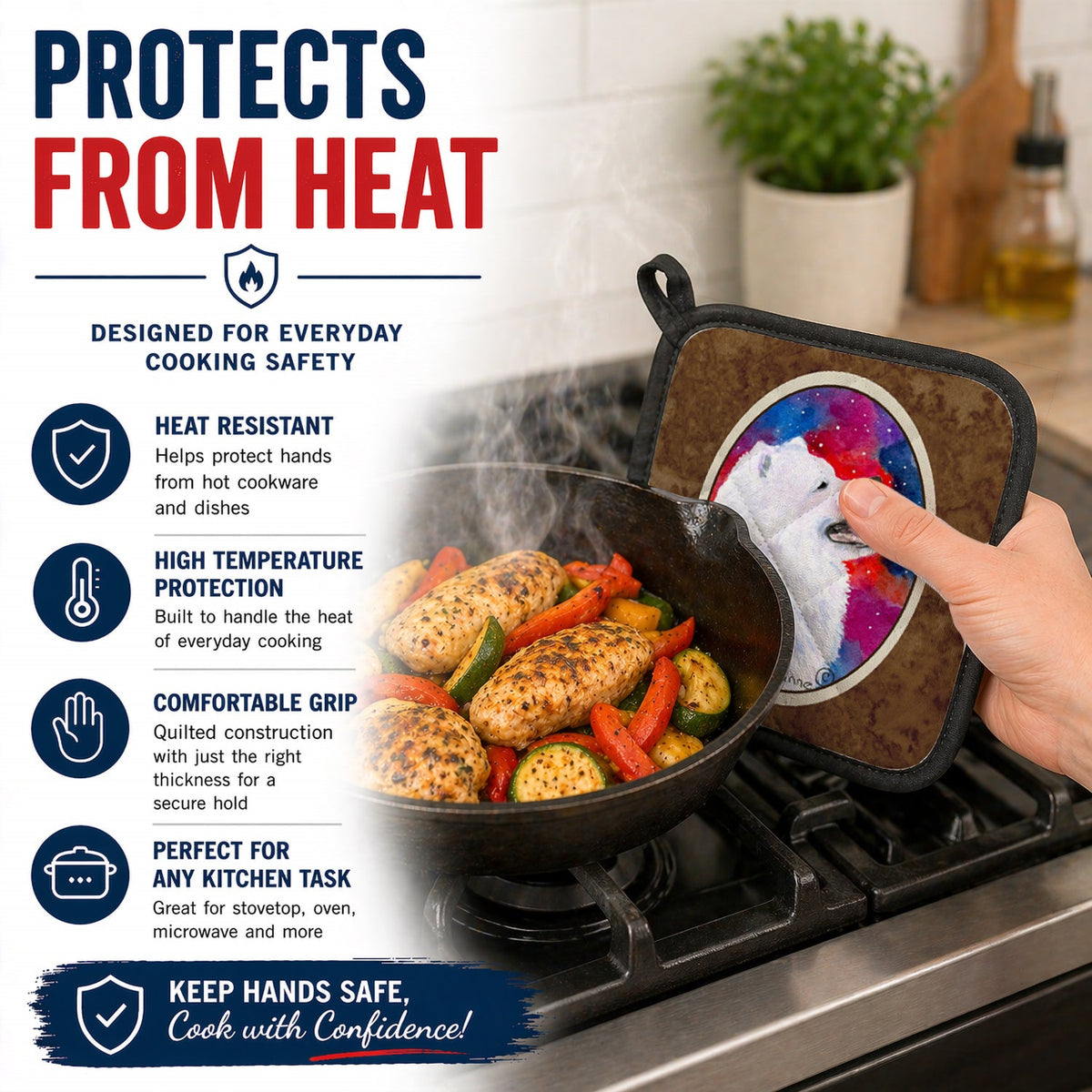 Samoyed Pot Holder Set of 2 Heat Resistant Quilted Hot Pads 7.5 x 7.5 Inch, Insulated Kitchen Trivets for Cooking & Baking