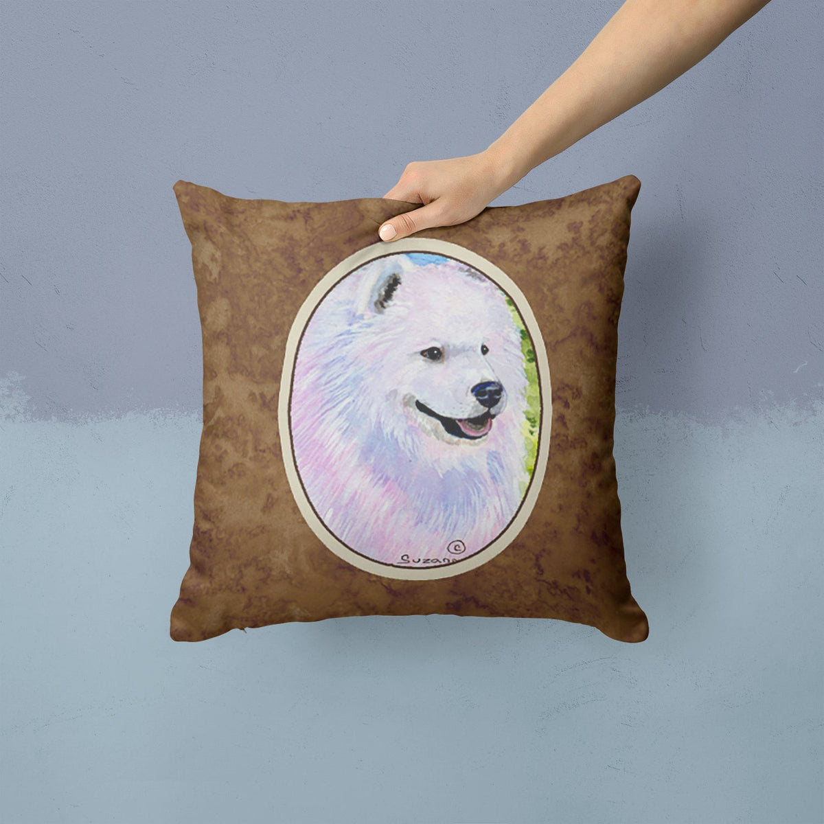 Samoyed Decorative Throw Pillow 14x14 Indoor Outdoor Accent Cushion, Fabric Cover with Insert for Sofa, Bed, Porch & Living Room