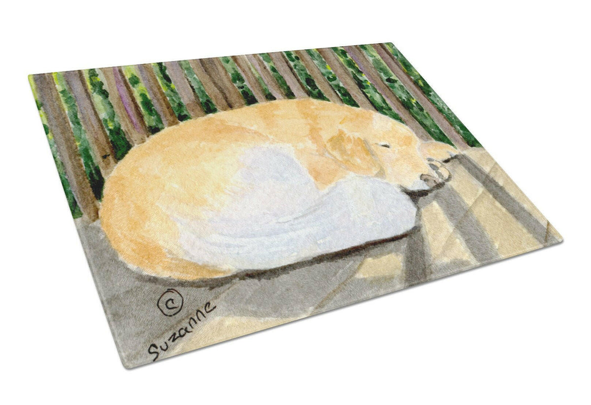 Golden Retriever Cutting Board Tempered Glass Kitchen Cutting Surface, Heat Resistant Chopping, Non-Slip Feet, Food Prep & Serving
