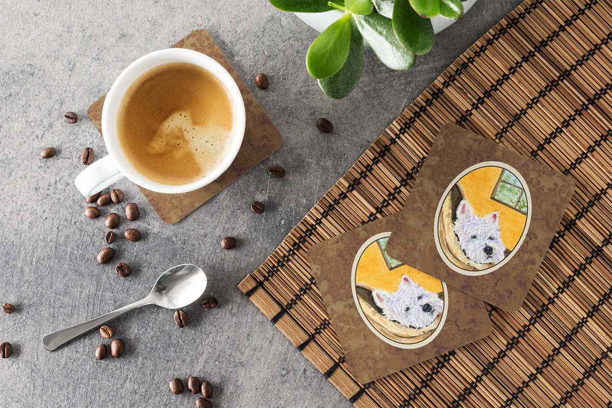 Westie Foam Coasters Set of 4 Cup Coasters for Indoor Outdoor, Tabletop Protection, Anti Slip, Mouse pad Material