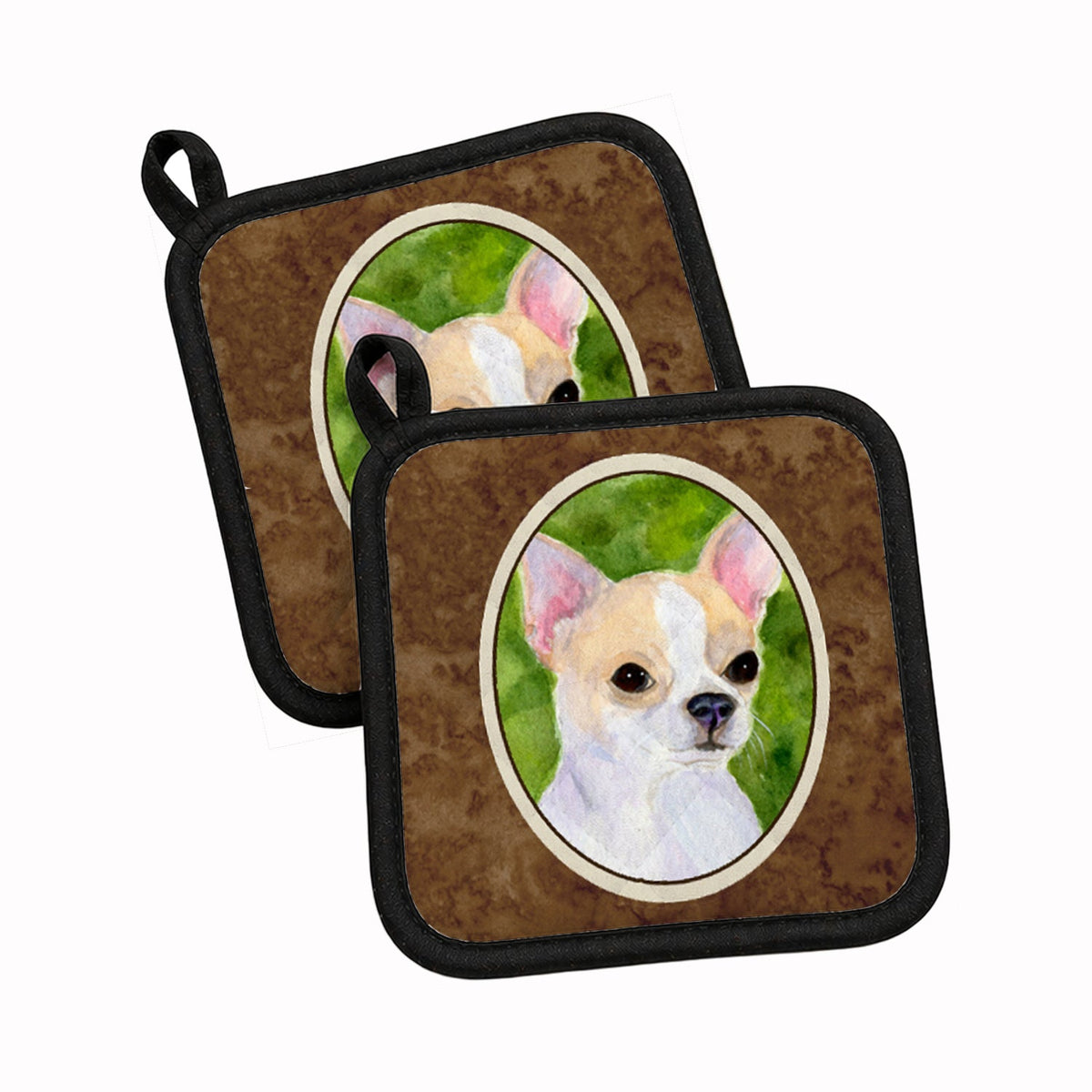 Chihuahua Pot Holder Set of 2 Heat Resistant Quilted Hot Pads 7.5 x 7.5 Inch, Insulated Kitchen Trivets for Cooking & Baking