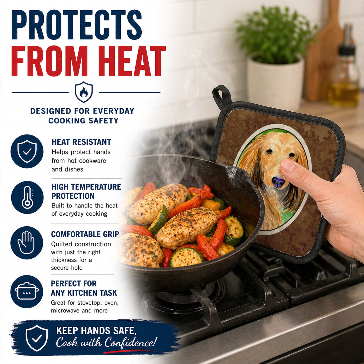 Dachshund Pot Holder Set of 2 Heat Resistant Quilted Hot Pads 7.5 x 7.5 Inch, Insulated Kitchen Trivets for Cooking & Baking
