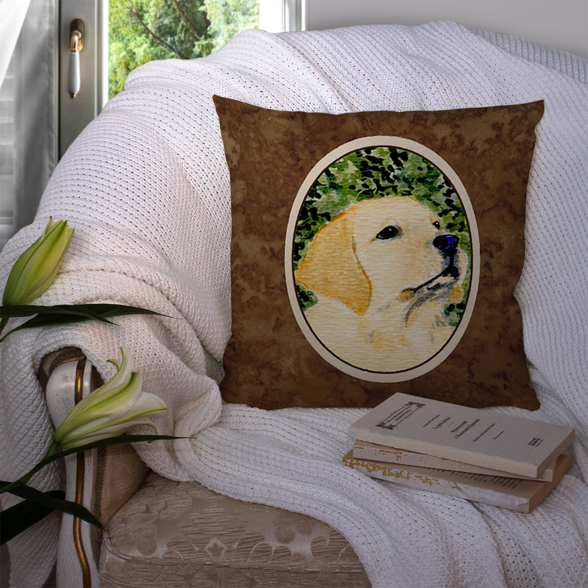 Labrador Decorative Throw Pillow 14x14 Indoor Outdoor Accent Cushion, Fabric Cover with Insert for Sofa, Bed, Porch & Living Room