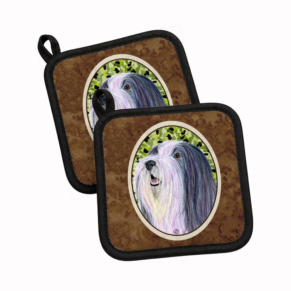 Bearded Collie Pot Holder Set of 2 Heat Resistant Quilted Hot Pads 7.5 x 7.5 Inch, Insulated Kitchen Trivets for Cooking & Baking