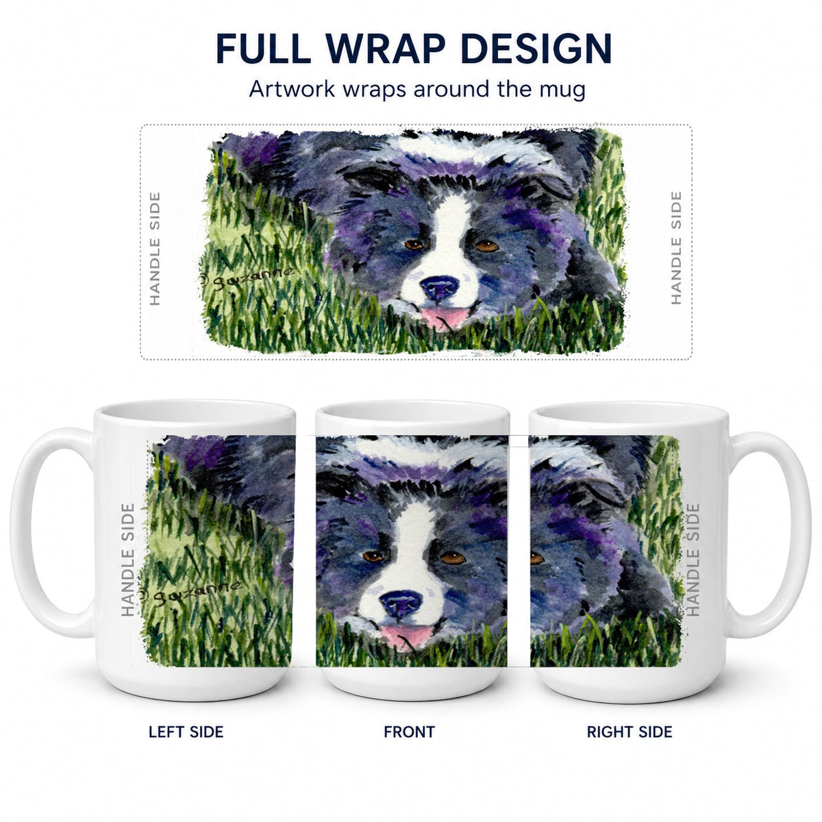 Border Collie Ceramic Coffee Mug 15 oz Decorative Large C Handle Mug Cup for Tea, Cocoa Hot Chocolate