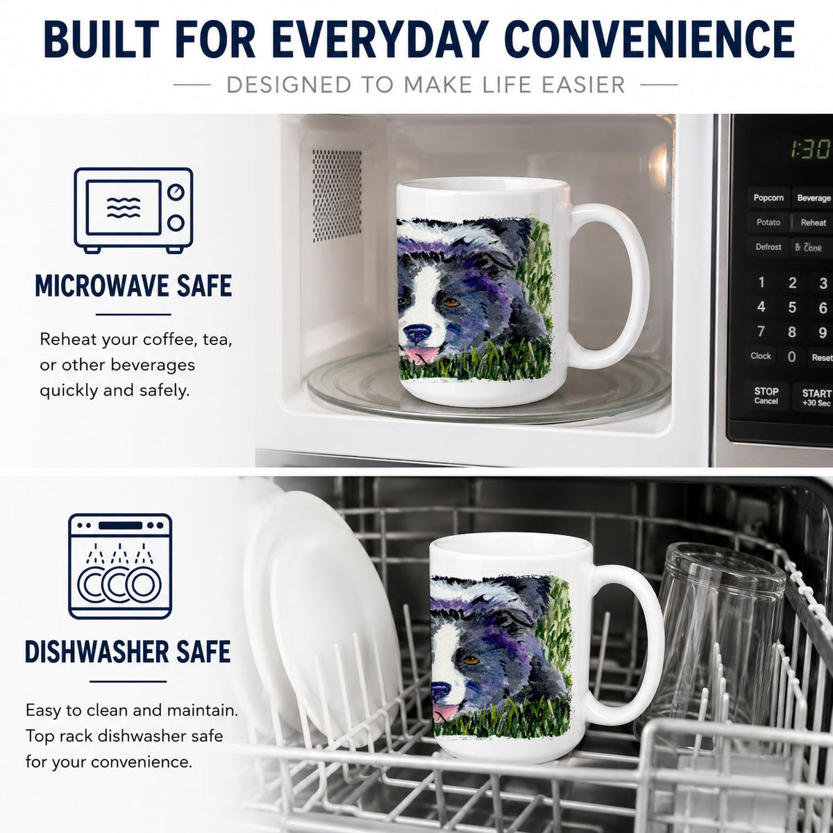 Border Collie Ceramic Coffee Mug 15 oz Decorative Large C Handle Mug Cup for Tea, Cocoa Hot Chocolate