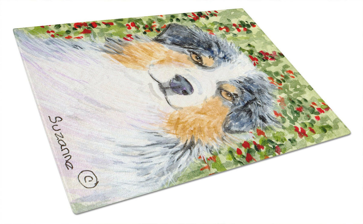 Australian Shepherd Cutting Board Tempered Glass Kitchen Cutting Surface, Heat Resistant Chopping, Non-Slip Feet, Food Prep & Serving