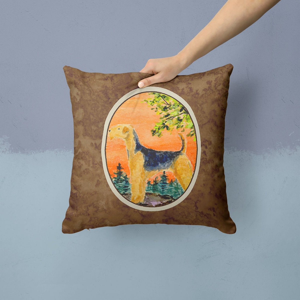 Airedale Decorative Throw Pillow 14x14 Indoor Outdoor Accent Cushion, Fabric Cover with Insert for Sofa, Bed, Porch & Living Room