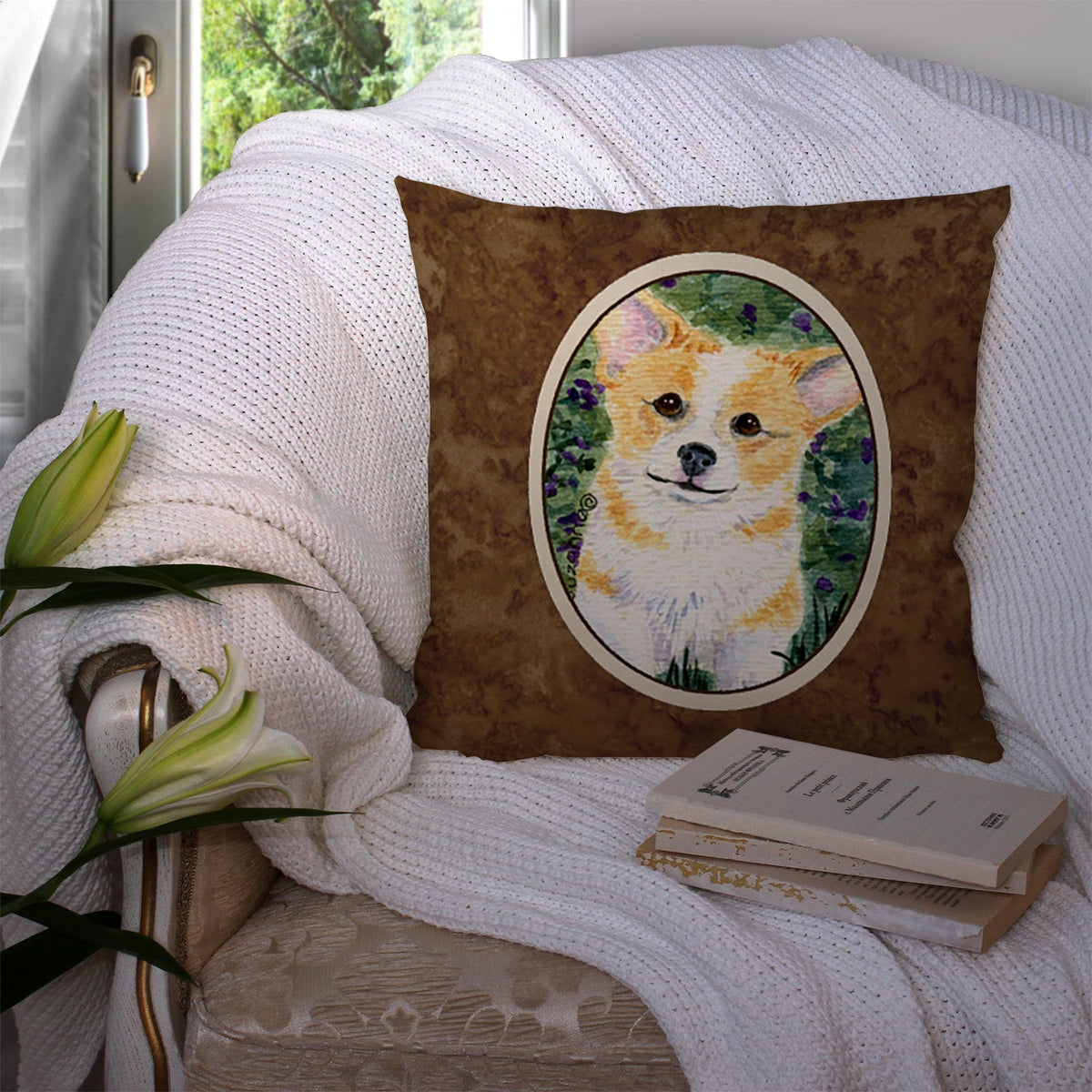 Corgi Decorative Throw Pillow 14x14 Indoor Outdoor Accent Cushion, Fabric Cover with Insert for Sofa, Bed, Porch & Living Room