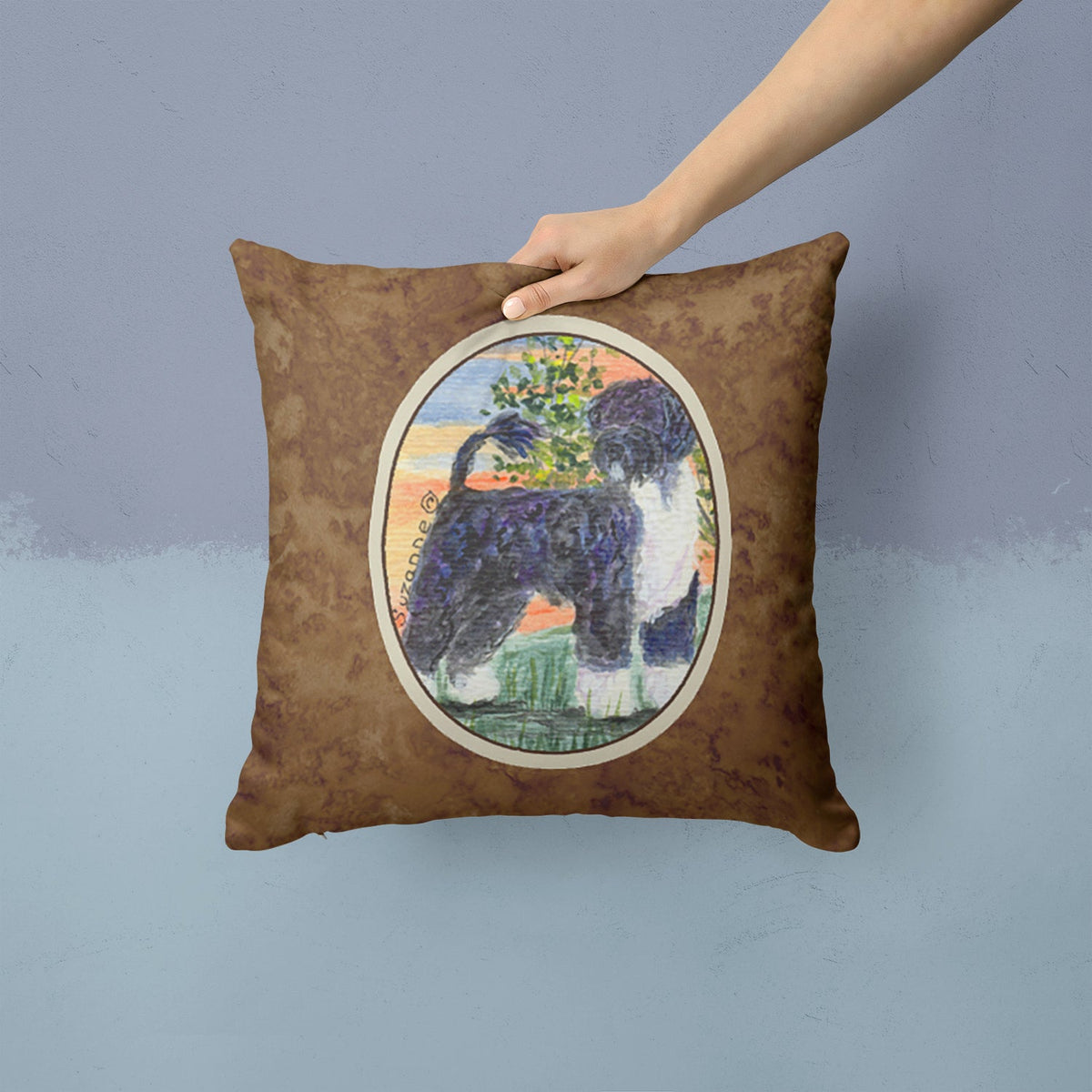 Portuguese Water Dog Decorative Throw Pillow 14x14 Indoor Outdoor Accent Cushion, Fabric Cover with Insert for Sofa, Bed, Porch & Living Room