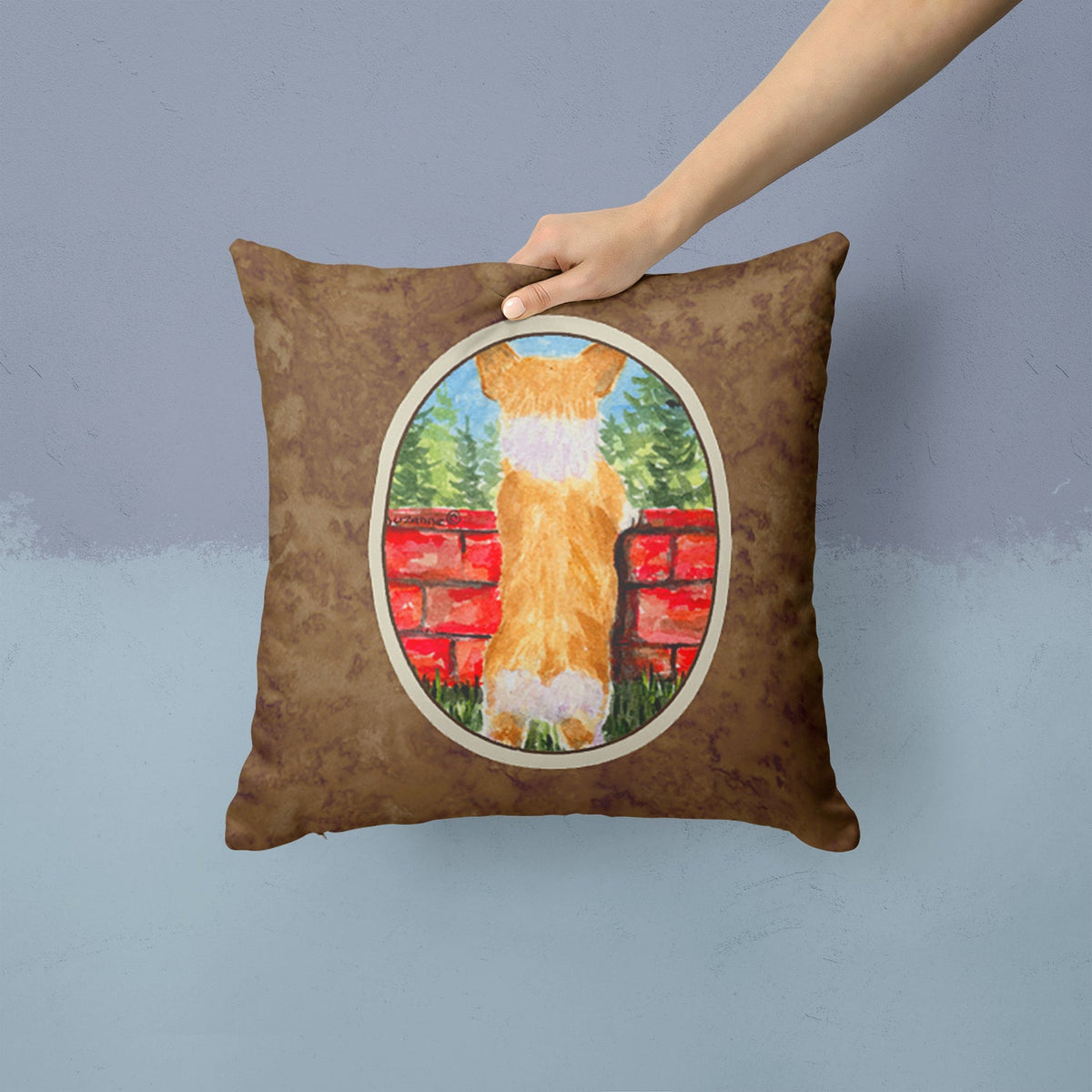 Corgi Decorative Throw Pillow 14x14 Indoor Outdoor Accent Cushion, Fabric Cover with Insert for Sofa, Bed, Porch & Living Room
