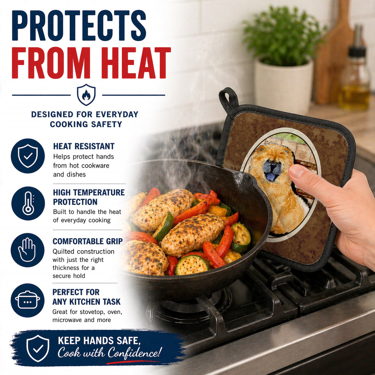 Chow Chow Pot Holder Set of 2 Heat Resistant Quilted Hot Pads 7.5 x 7.5 Inch, Insulated Kitchen Trivets for Cooking & Baking