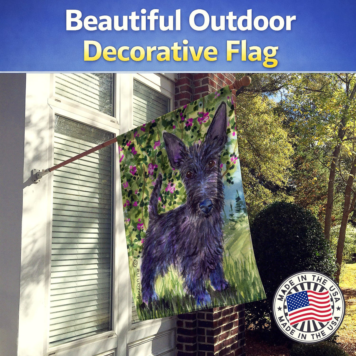 Scottish Terrier House Flag 28x40 Porch Sleeve Pole Decorative Outside Yard Banner Artwork Wall Hanging, Polyester