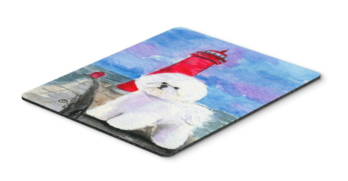 Lighthouse with Bichon Frise Mouse Pad, Heat Resistant Trivet Hot Pad , Non Slip Rubber Desk Mat, Kitchen Counter Protector, Home Office Decor Gift