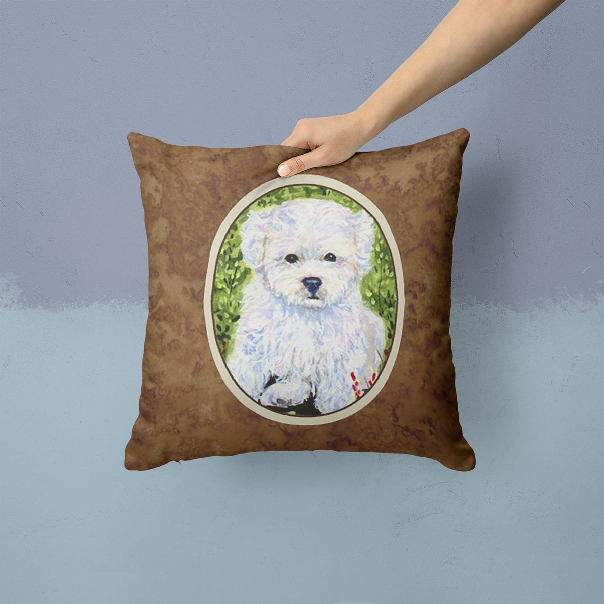 Bichon Frise Decorative Throw Pillow 14x14 Indoor Outdoor Accent Cushion, Fabric Cover with Insert for Sofa, Bed, Porch & Living Room
