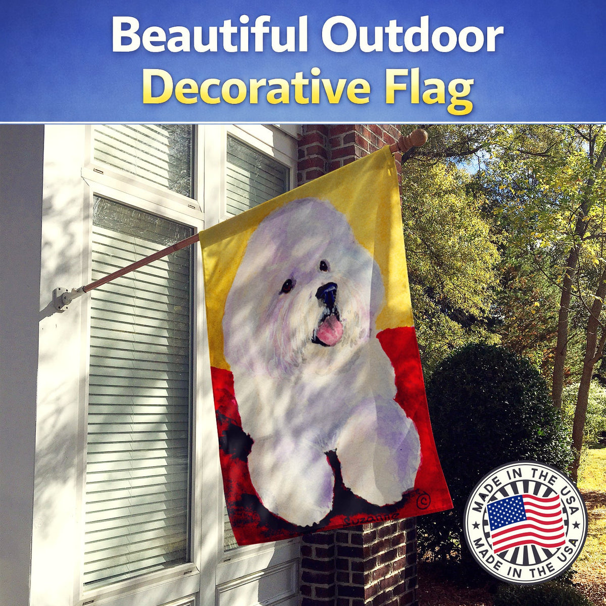 Bichon Frise House Flag 28x40 Porch Sleeve Pole Decorative Outside Yard Banner Artwork Wall Hanging, Polyester