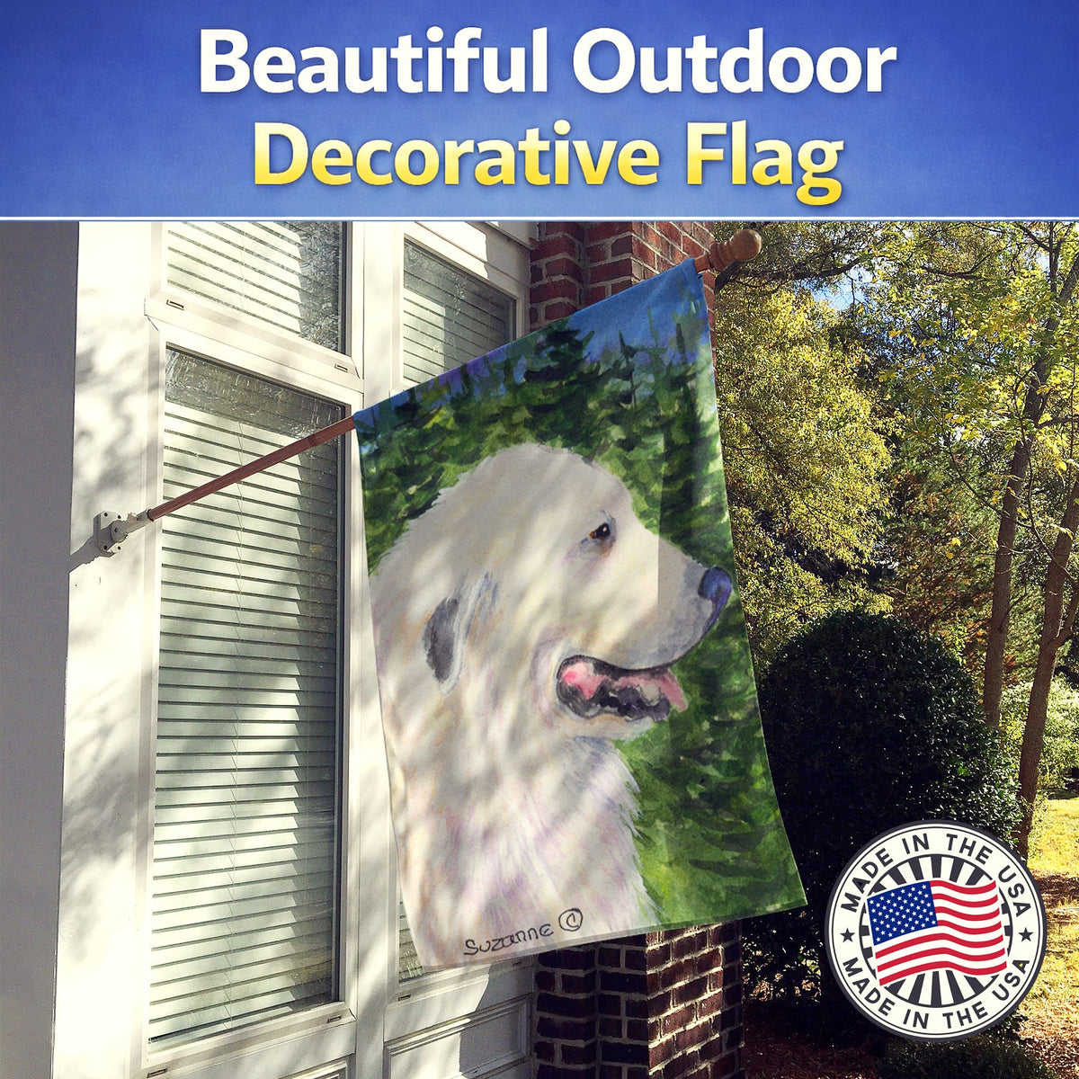Great Pyrenees House Flag 28x40 Porch Sleeve Pole Decorative Outside Yard Banner Artwork Wall Hanging, Polyester