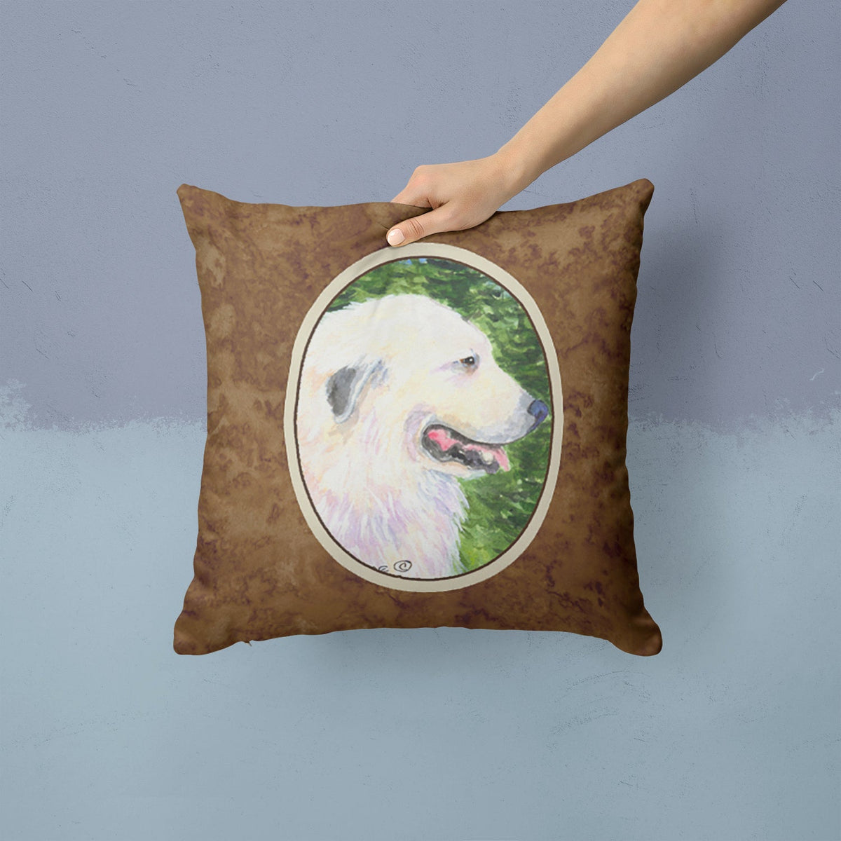 Great Pyrenees Decorative Throw Pillow 14x14 Indoor Outdoor Accent Cushion, Fabric Cover with Insert for Sofa, Bed, Porch & Living Room