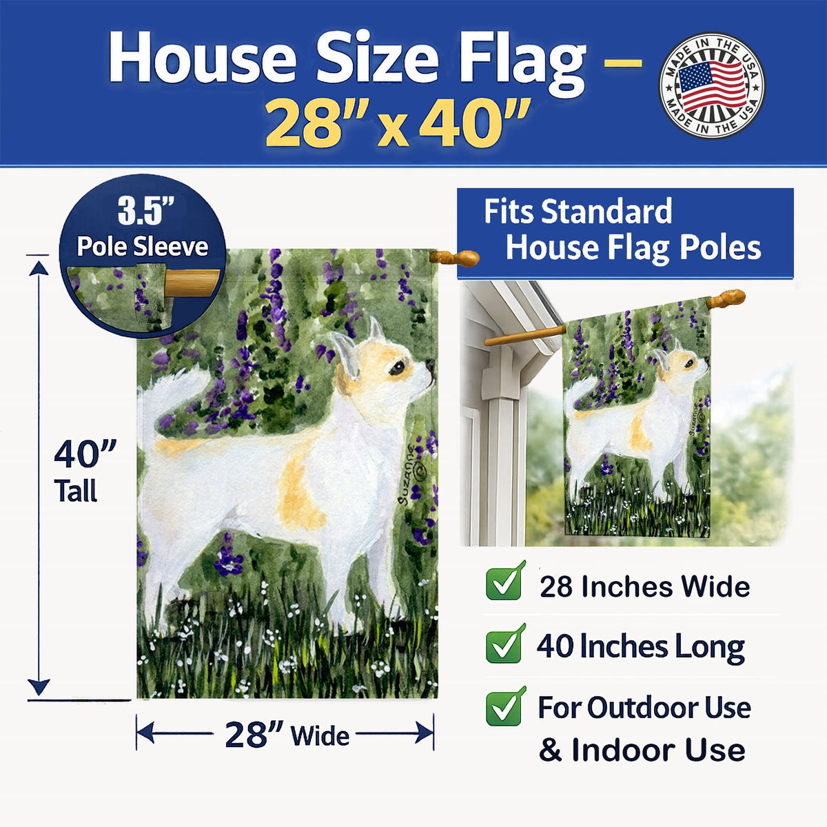 Chihuahua House Flag 28x40 Porch Sleeve Pole Decorative Outside Yard Banner Artwork Wall Hanging, Polyester