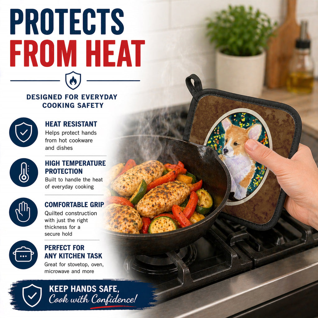 Corgi Pot Holder Set of 2 Heat Resistant Quilted Hot Pads 7.5 x 7.5 Inch, Insulated Kitchen Trivets for Cooking & Baking