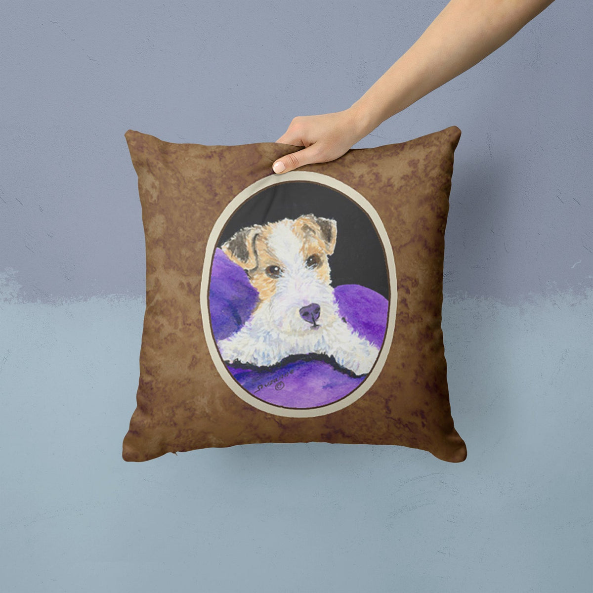 Fox Terrier Decorative Throw Pillow 14x14 Indoor Outdoor Accent Cushion, Fabric Cover with Insert for Sofa, Bed, Porch & Living Room