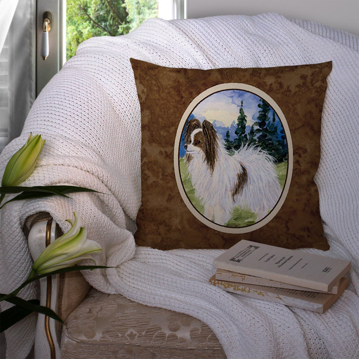 Papillon Decorative Throw Pillow 14x14 Indoor Outdoor Accent Cushion, Fabric Cover with Insert for Sofa, Bed, Porch & Living Room