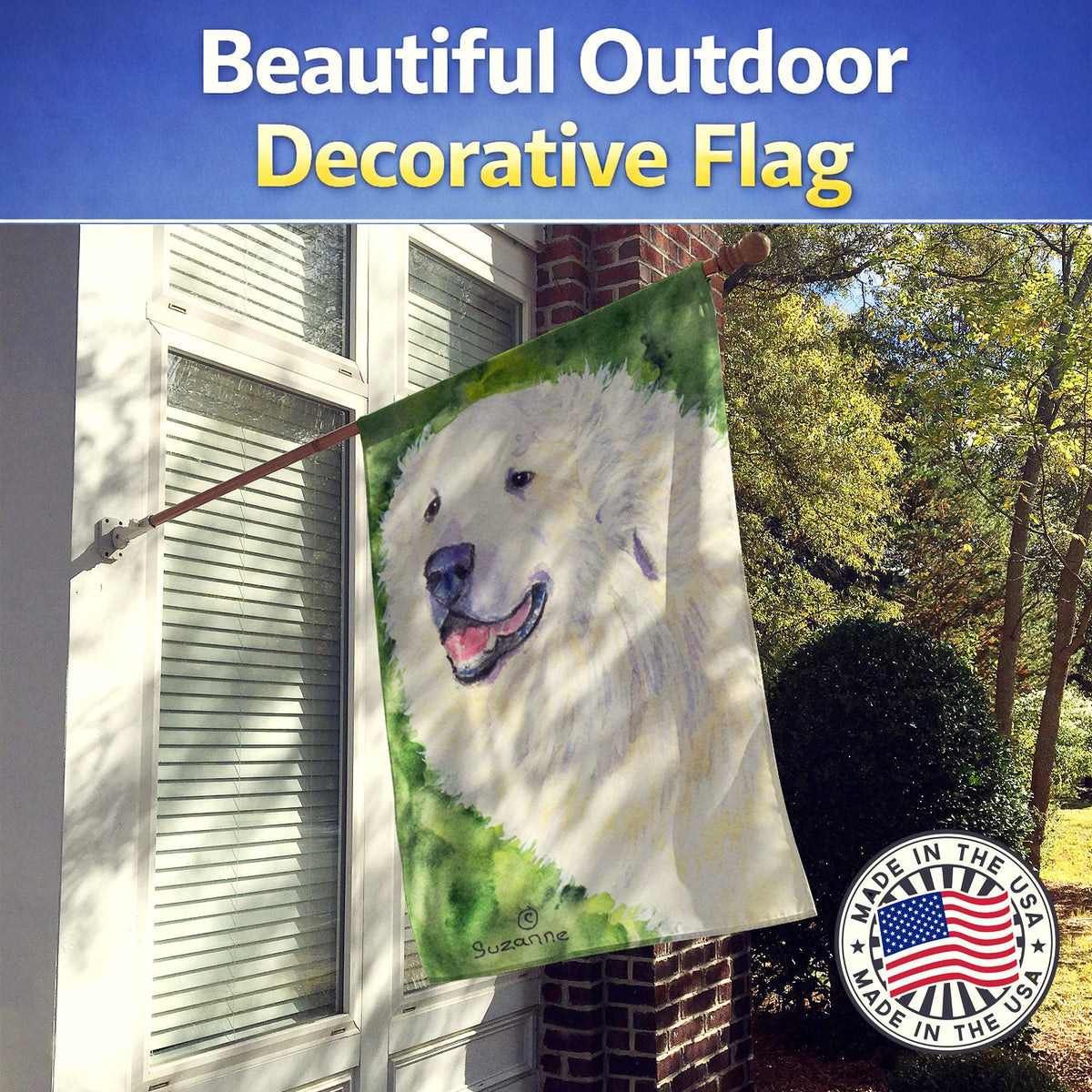 Great Pyrenees House Flag 28x40 Porch Sleeve Pole Decorative Outside Yard Banner Artwork Wall Hanging, Polyester