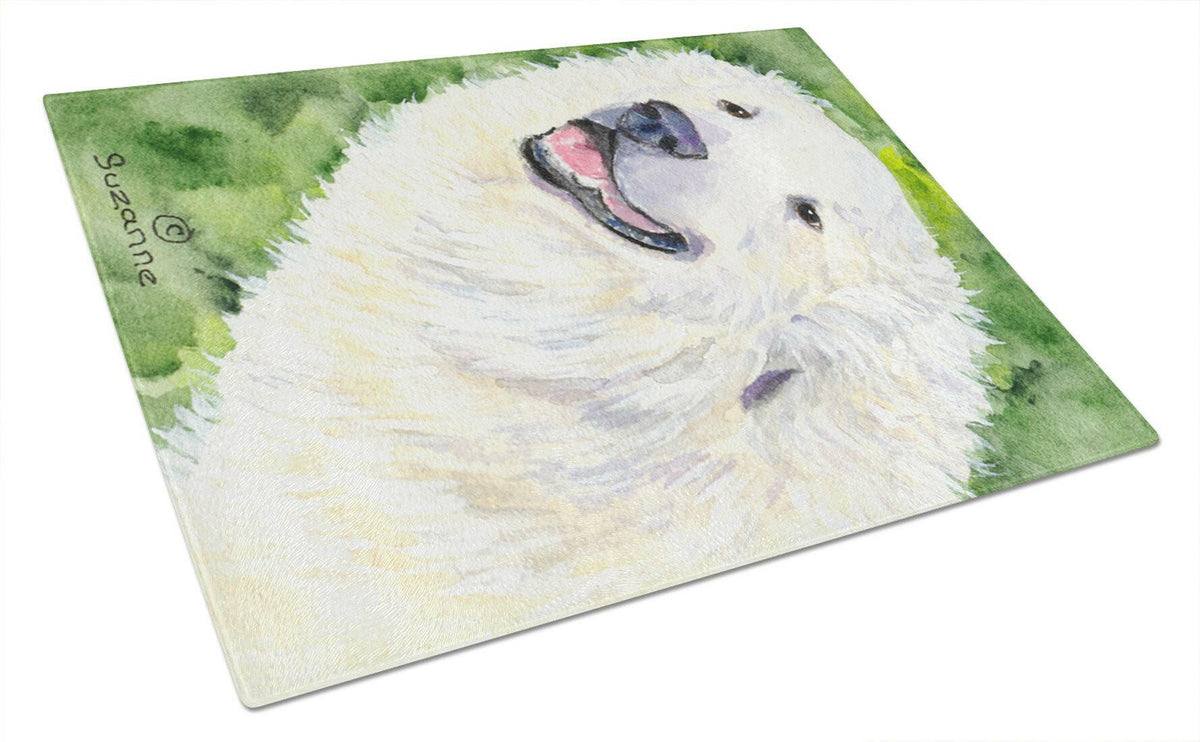 Great Pyrenees Cutting Board Tempered Glass Kitchen Cutting Surface, Heat Resistant Chopping, Non-Slip Feet, Food Prep & Serving