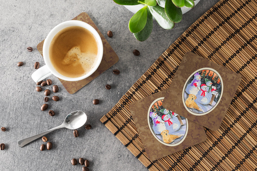 Snowman with Golden Retriever Foam Coasters Set of 4 Cup Coasters for Indoor Outdoor, Tabletop Protection, Anti Slip, Mouse pad Material