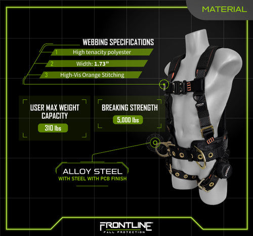 Frontline 100CTB Combat Construction Full Body Harness with Tongue Buckle Legs and Trauma Straps 3X/4X