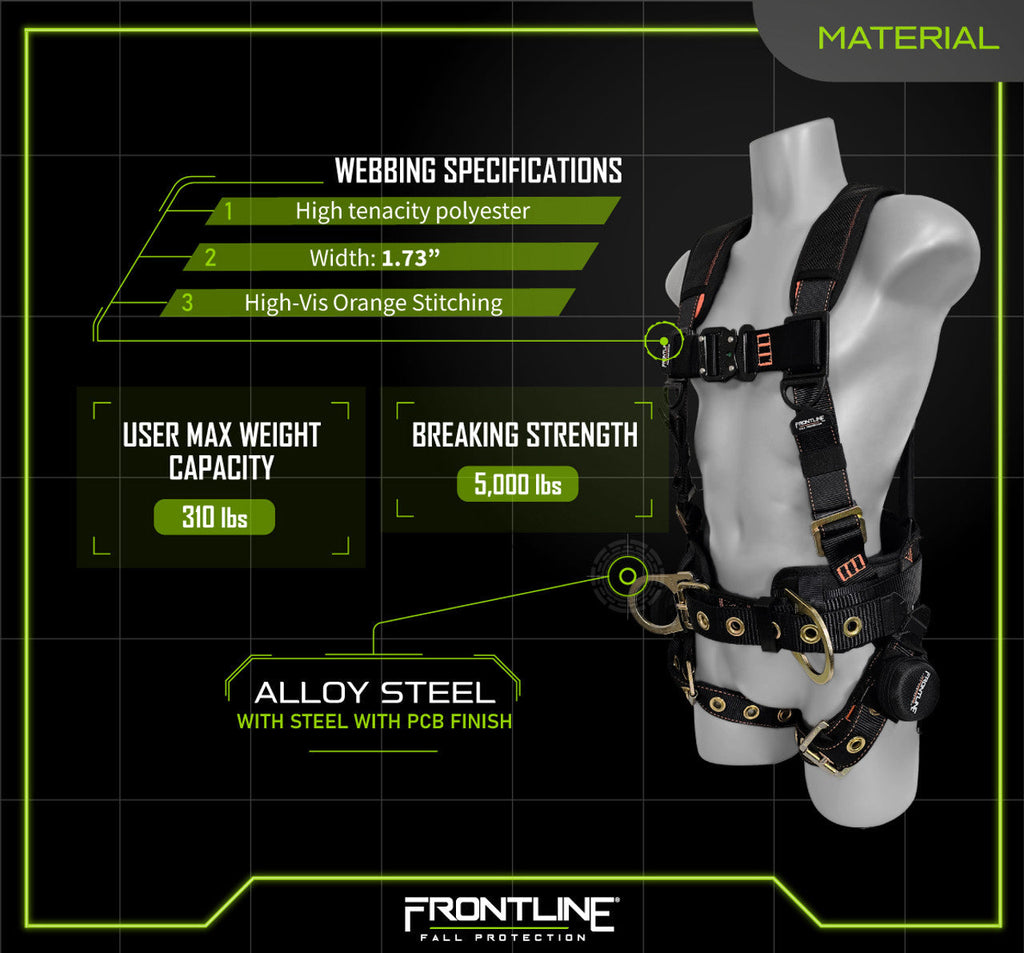 Frontline 100CTB Combat Construction Full Body Harness with Tongue Buckle Legs and Trauma Straps S