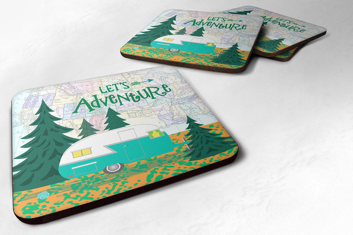 Let's Adventure Glamping Trailer Foam Coasters Set of 4 Cup Coasters for Indoor Outdoor, Tabletop Protection, Anti Slip, Mouse pad Material