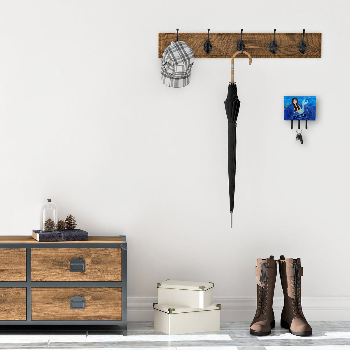 Welcome Mermaid Leash or Key Holder Wall Hooks, Coat Rack Wall Mount, for Hanging Keys, Towels, Aprons, Leashes