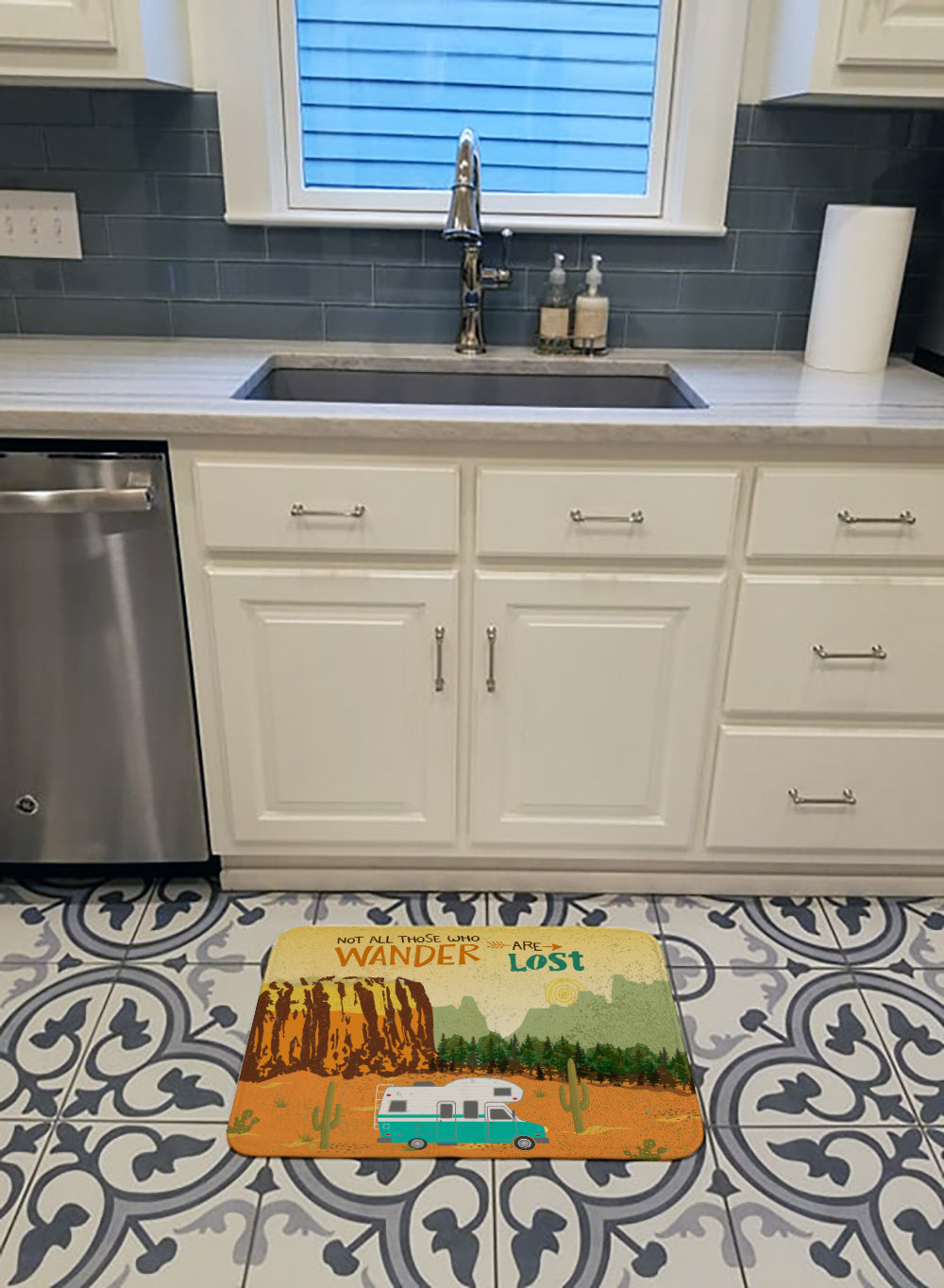 RV Camper Camping Wander Memory Foam Kitchen Mat Machine Washable Anti-Fatigue Cushion Comfort Bath or Kitchen Rug