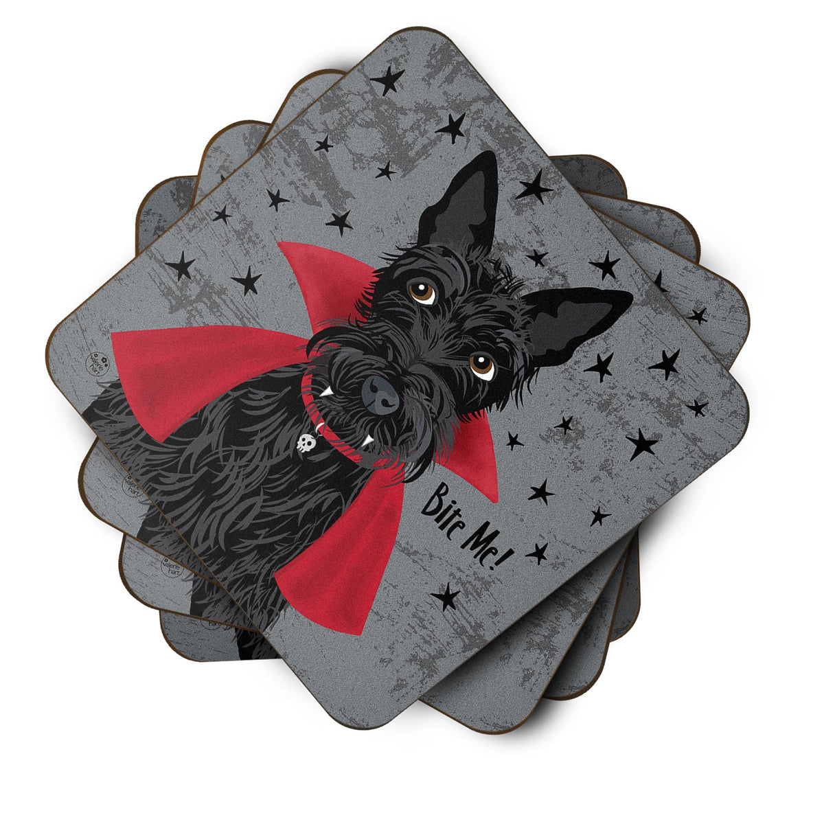Halloween Vampire Scottie Foam Coasters Set of 4 Cup Coasters for Indoor Outdoor, Tabletop Protection, Anti Slip, Mouse pad Material