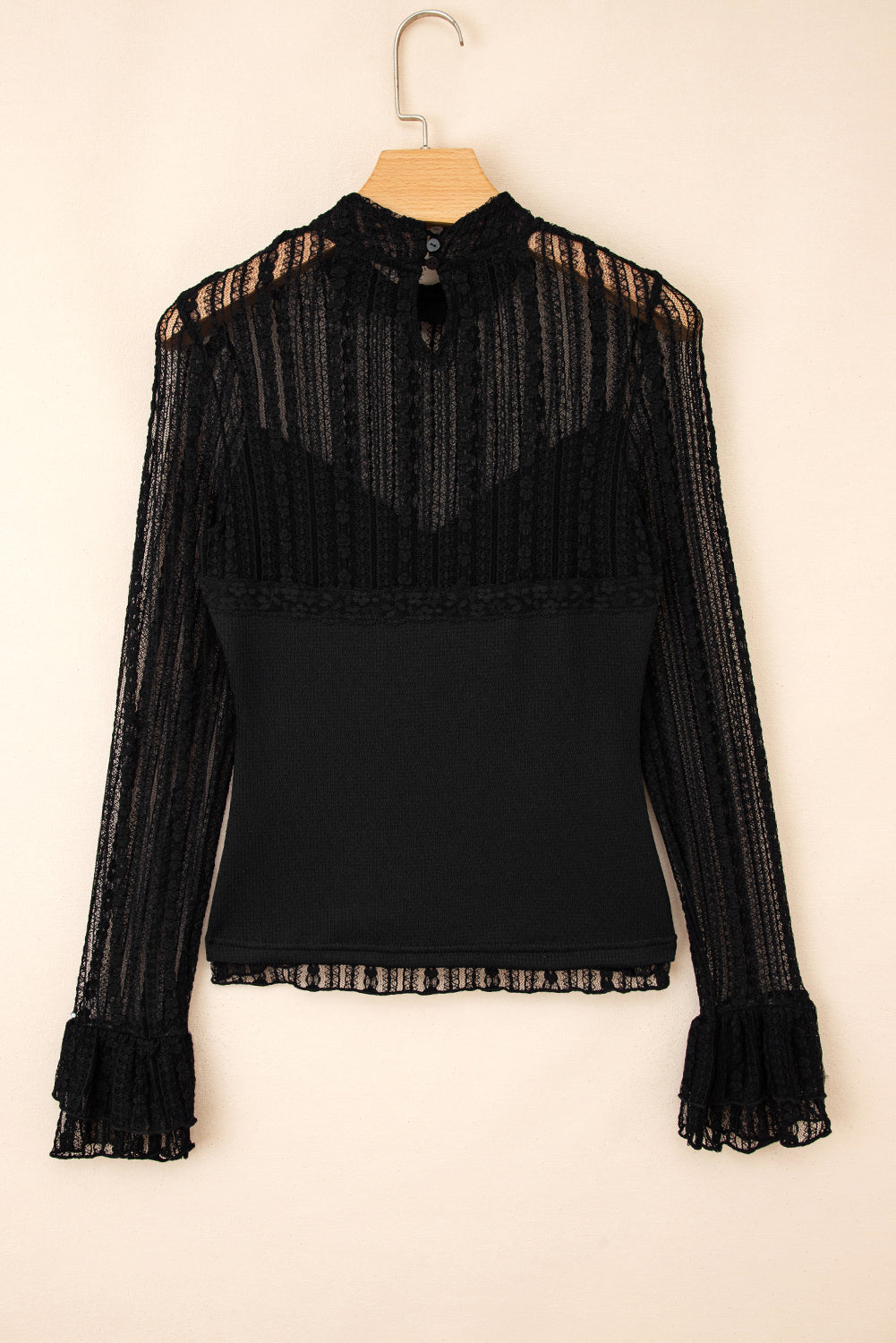 Lace Patchwork Flounce Sleeve Top