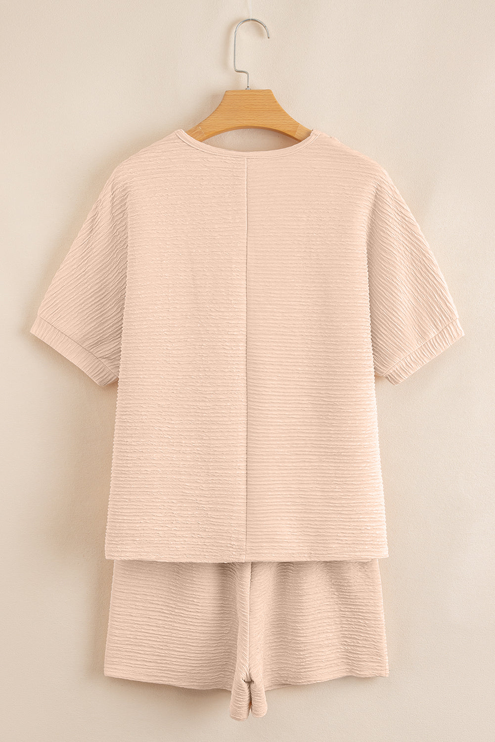 Solid Textured T-Shirt and Shorts Set
