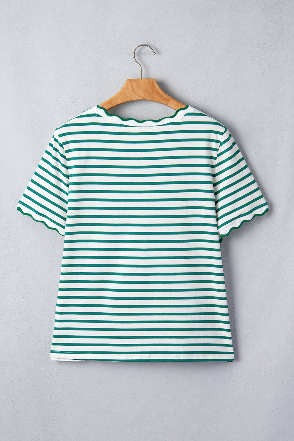 Stripe Scallop Trim Round Neck T-Shirt