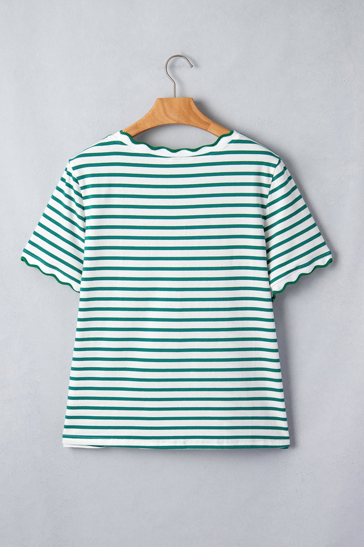 Stripe Scallop Trim Round Neck T-Shirt